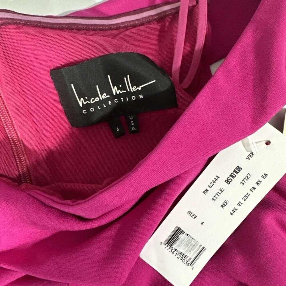 NWT‎ $385 Nicole Miller [ 4 ] Jersey Palazzo Off Shoulder Dress Very Berry - Picture 4 of 15